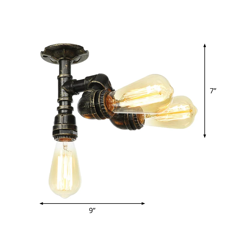 Plafonnier industriel à 3/4 ampoules nues, semi-encastré, en fer, bronze Clearhalo