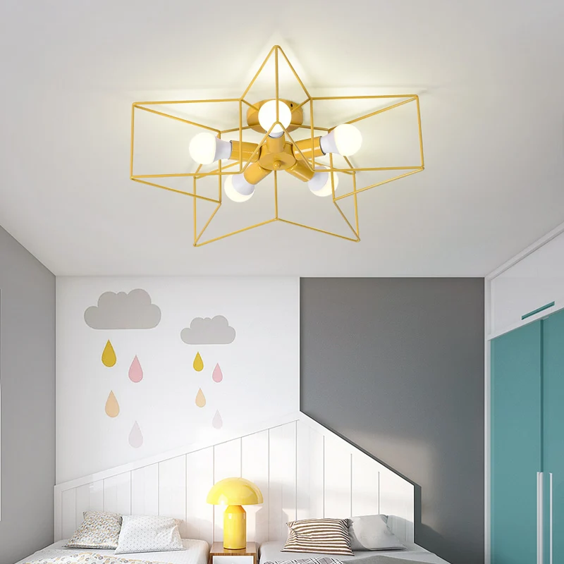 Plafonnier industriel à 5 lumières en métal avec cage en étoile pour chambre d'enfant Clearhalo