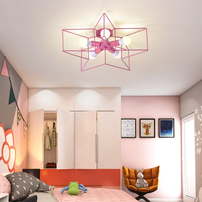 Plafonnier industriel à 5 lumières en métal avec cage en étoile pour chambre d'enfant Clearhalo