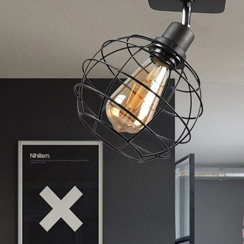 Plafonnier industriel rotatif en métal noir, Cage à billes à 1/2/3 têtes, montage Semi-encastré, luminaire de plafond pour...