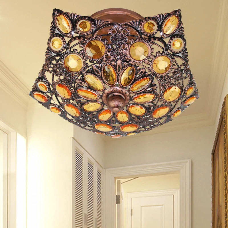 Plafonnier en laiton avec abat-jour en métal, éclairage creux à 3 têtes, support de plafond bohème pour hôtel Clearhalo