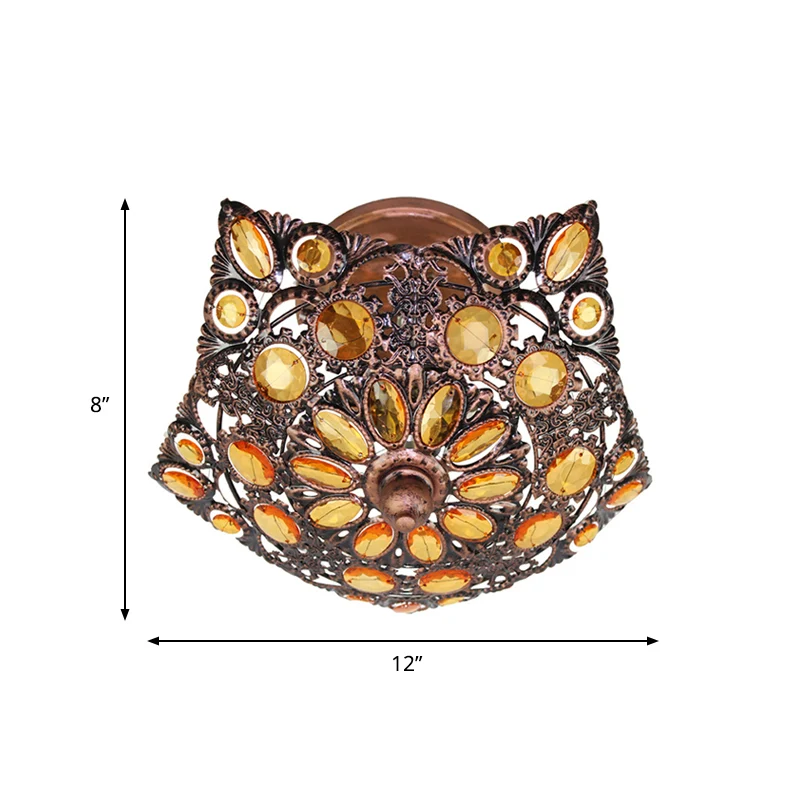 Plafonnier en laiton avec abat-jour en métal, éclairage creux à 3 têtes, support de plafond bohème pour hôtel Clearhalo