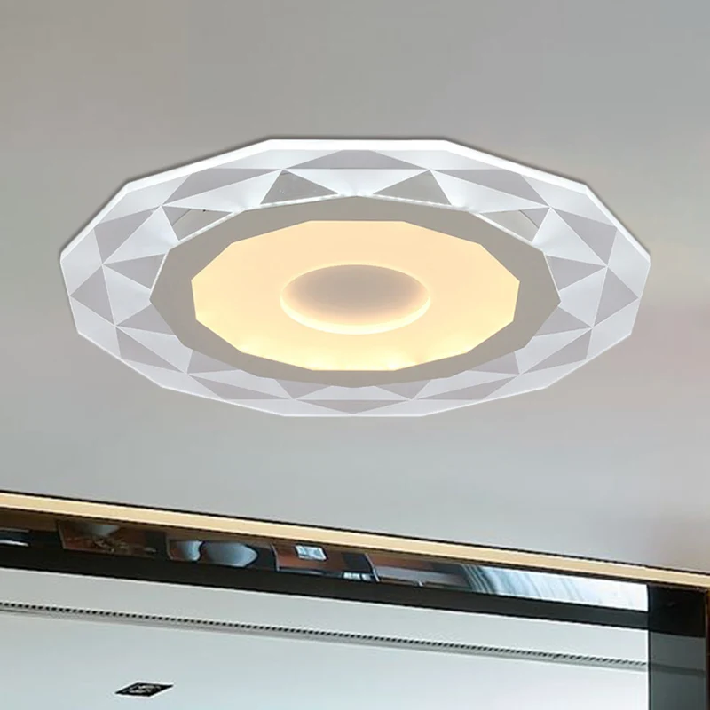 Plafonnier LED de 16,5"/20,5"/24,5" de large pour salon avec abat-jour en acrylique en forme de diamant, plafonnier blanc...