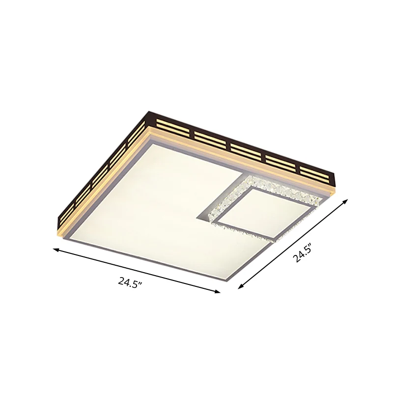 Plafonnier LED en acrylique blanc carré/rectangle simple 24,5"/36" W avec accents de cristal, lumière chaude Clearhalo