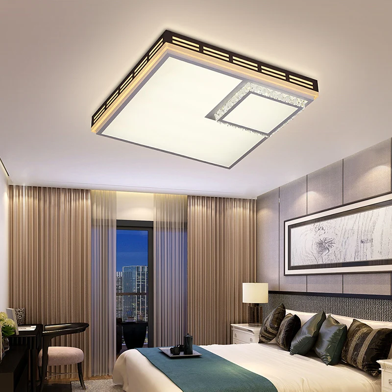 Plafonnier LED en acrylique blanc carré/rectangle simple 24,5"/36" W avec accents de cristal, lumière chaude Clearhalo