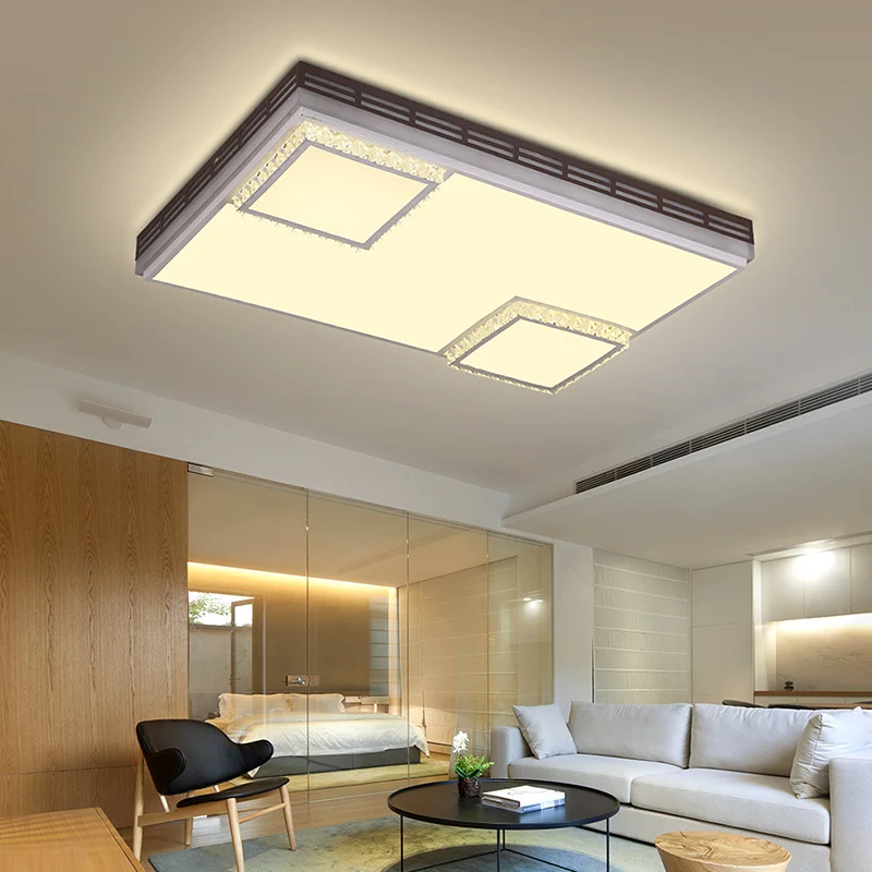Plafonnier LED en acrylique blanc carré/rectangle simple 24,5"/36" W avec accents de cristal, lumière chaude Clearhalo
