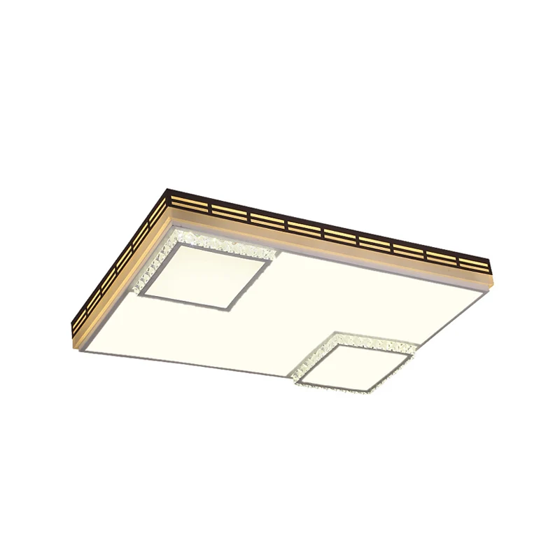 Plafonnier LED en acrylique blanc carré/rectangle simple 24,5"/36" W avec accents de cristal, lumière chaude Clearhalo