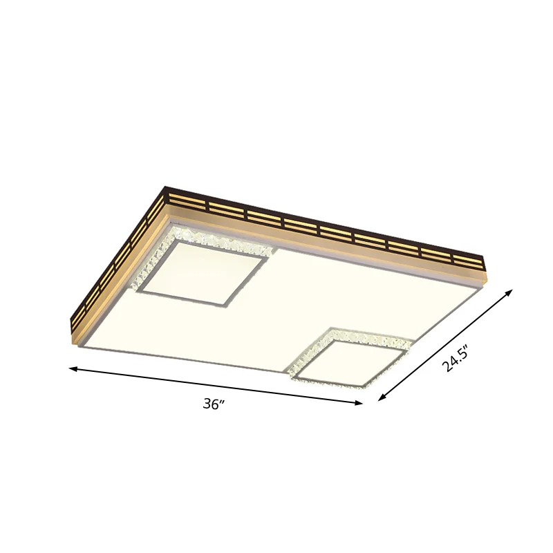 Plafonnier LED en acrylique blanc carré/rectangle simple 24,5"/36" W avec accents de cristal, lumière chaude Clearhalo