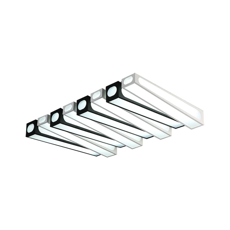 Plafonnier LED en acrylique, carré et linéaire moderne, plafonnier en noir et blanc pour hall d'entrée Clearhalo