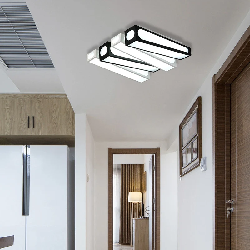 Plafonnier LED en acrylique, carré et linéaire moderne, plafonnier en noir et blanc pour hall d'entrée Clearhalo