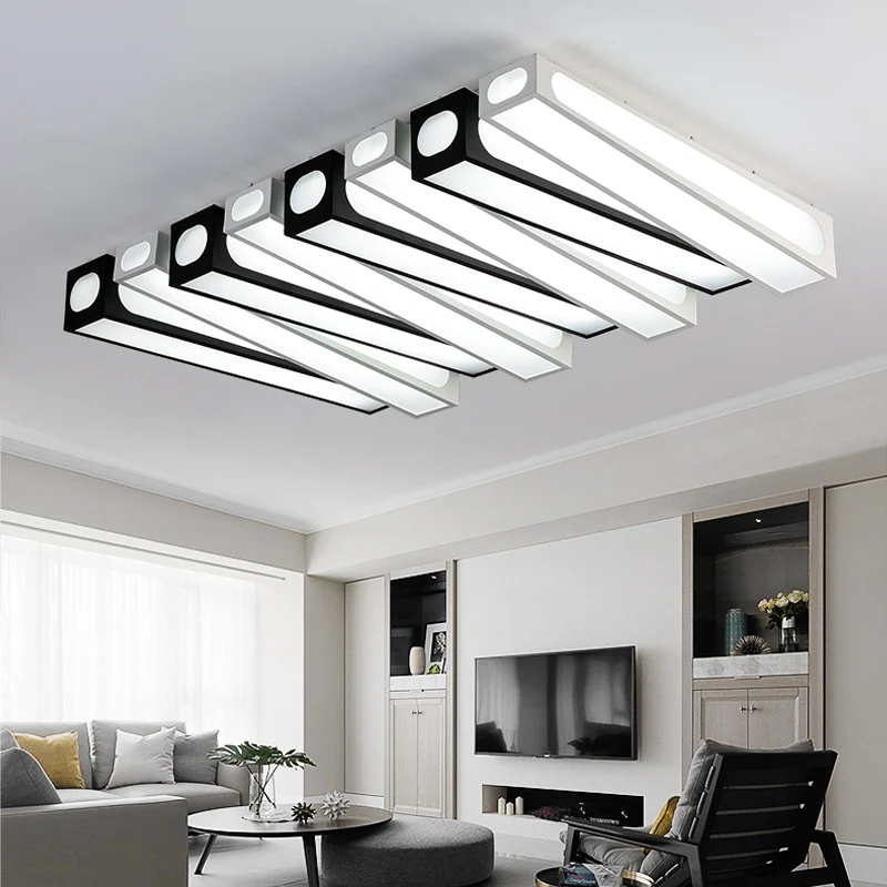 Plafonnier LED en acrylique, carré et linéaire moderne, plafonnier en noir et blanc pour hall d'entrée Clearhalo