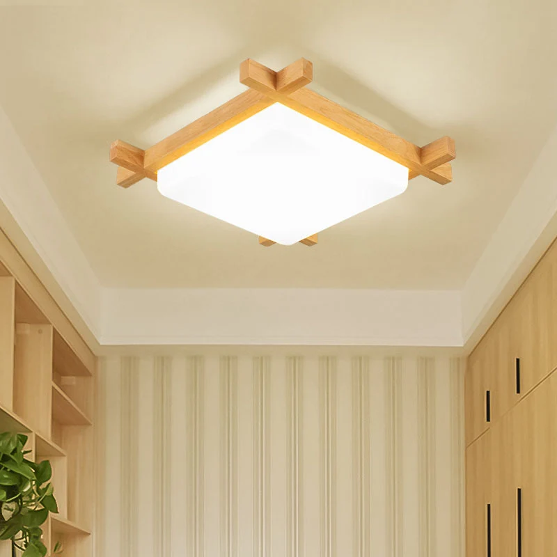 Plafonnier LED en acrylique en forme d'échiquier en bois, luminaire nordique de 15/16.5/20.5 pouces de large, lumière chau...