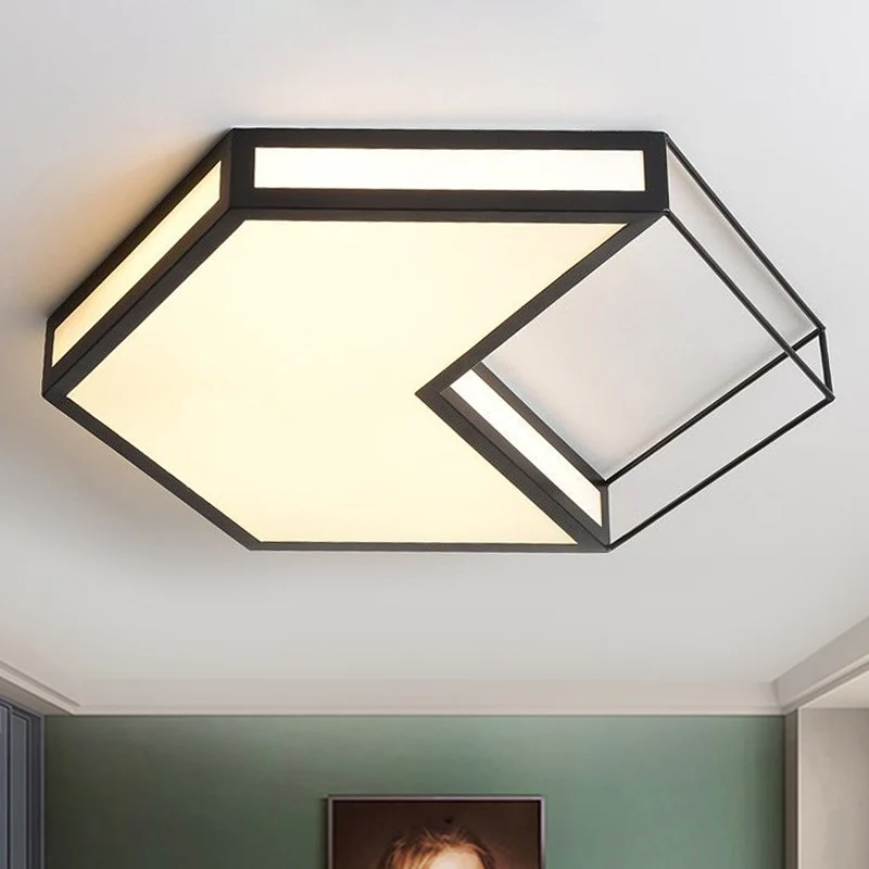 Plafonnier LED en acrylique moderne, hexagone/carré, noir/gris, plafonnier en troisième vitesse Clearhalo