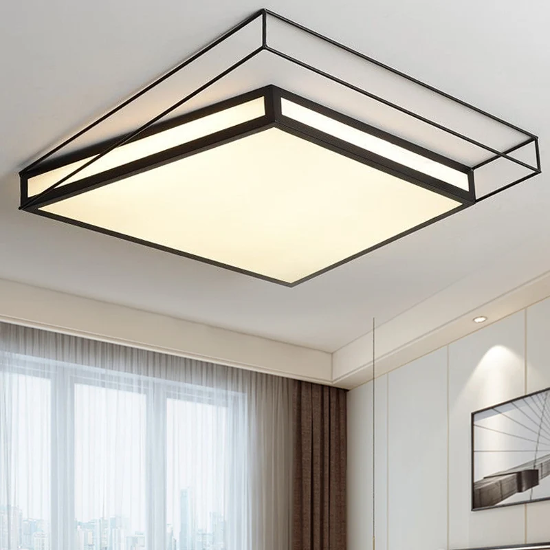 Plafonnier LED en acrylique moderne, hexagone/carré, noir/gris, plafonnier en troisième vitesse Clearhalo