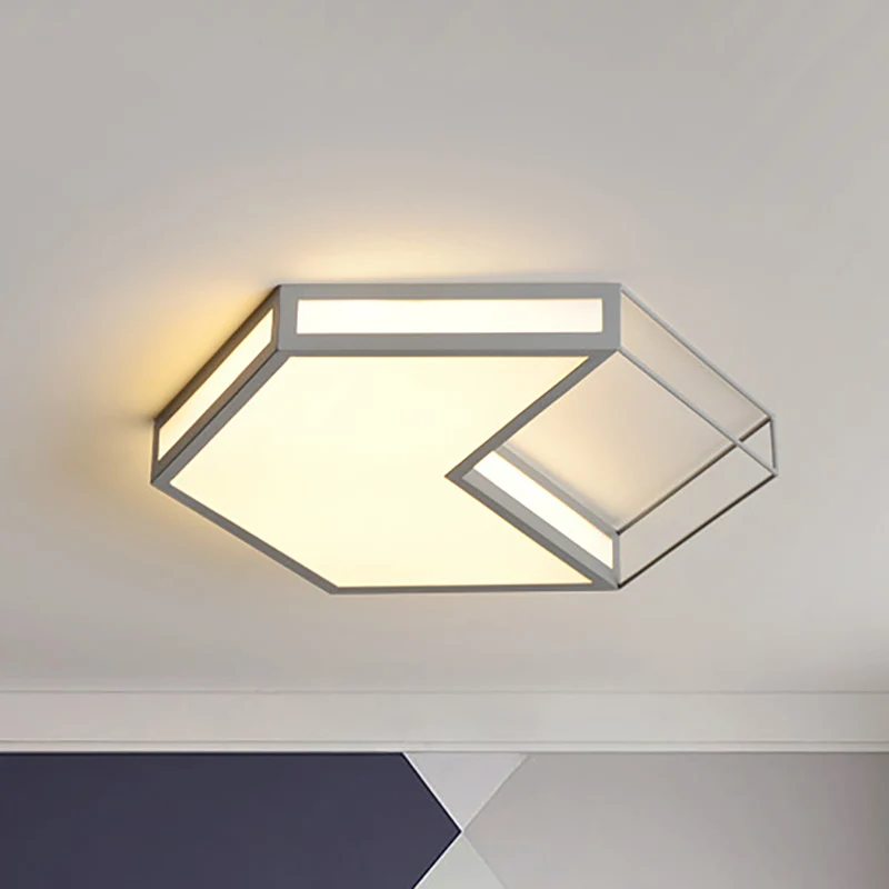 Plafonnier LED en acrylique moderne, hexagone/carré, noir/gris, plafonnier en troisième vitesse Clearhalo