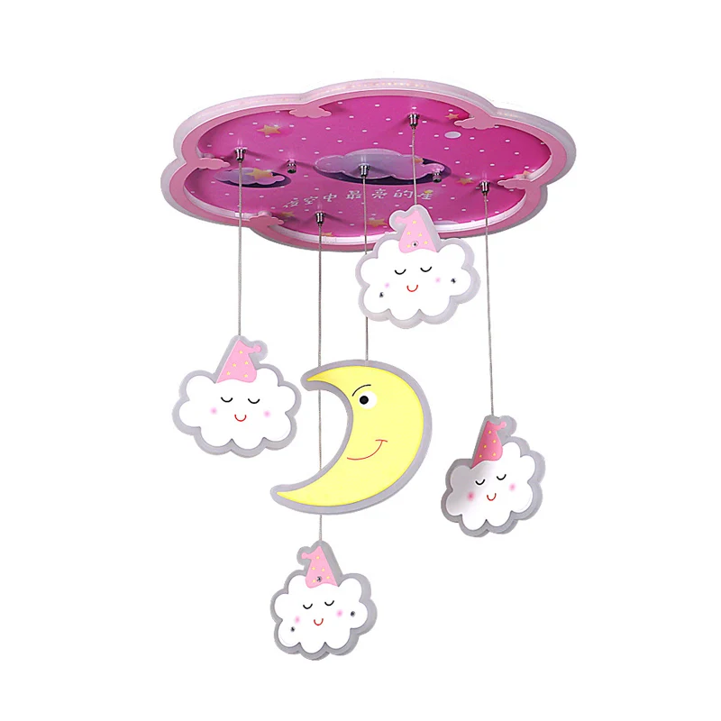 Plafonnier LED en acrylique à motif de fleurs roses, luminaire décoratif de plafond, avec nuage endormi et drapé de lune C...