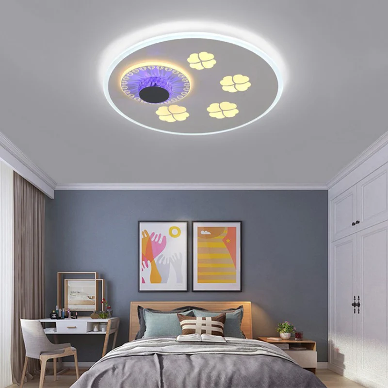 Plafonnier LED en acrylique à motif de trèfle, moderne et élégant, plafonnier LED gris et blanc avec élément en cristal Cl...