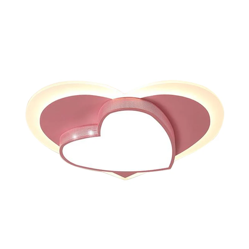 Plafonnier LED en acrylique et métal pour chambre de fille avec cœur aimant, joli plafonnier LED en rose Clearhalo