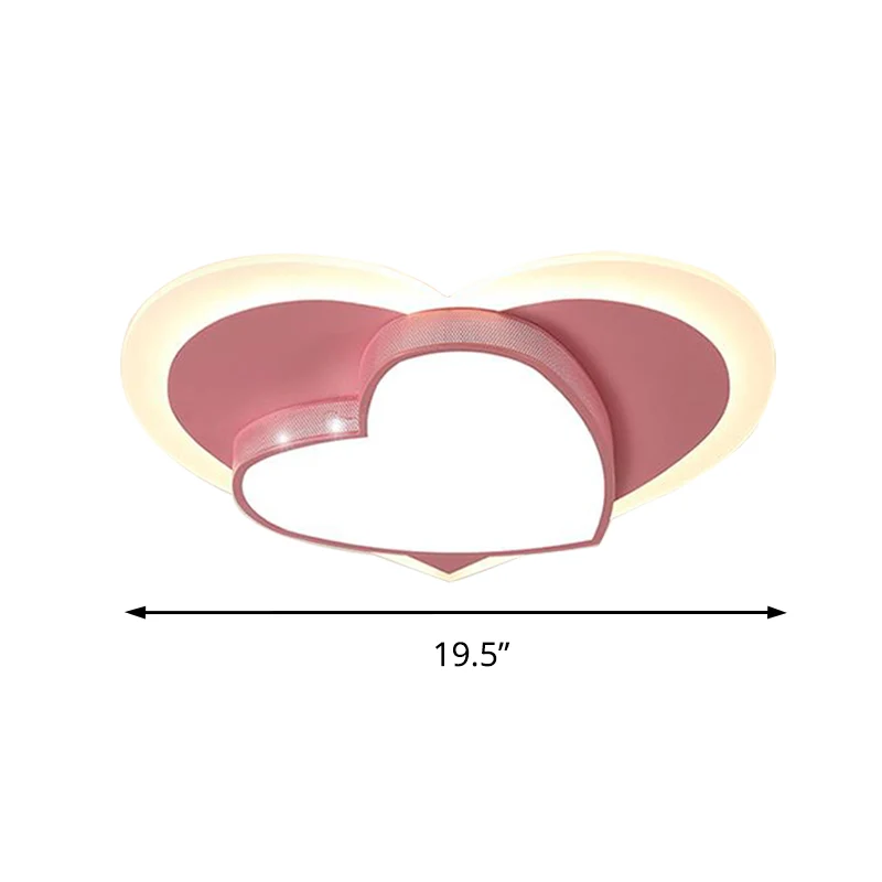 Plafonnier LED en acrylique et métal pour chambre de fille avec cœur aimant, joli plafonnier LED en rose Clearhalo