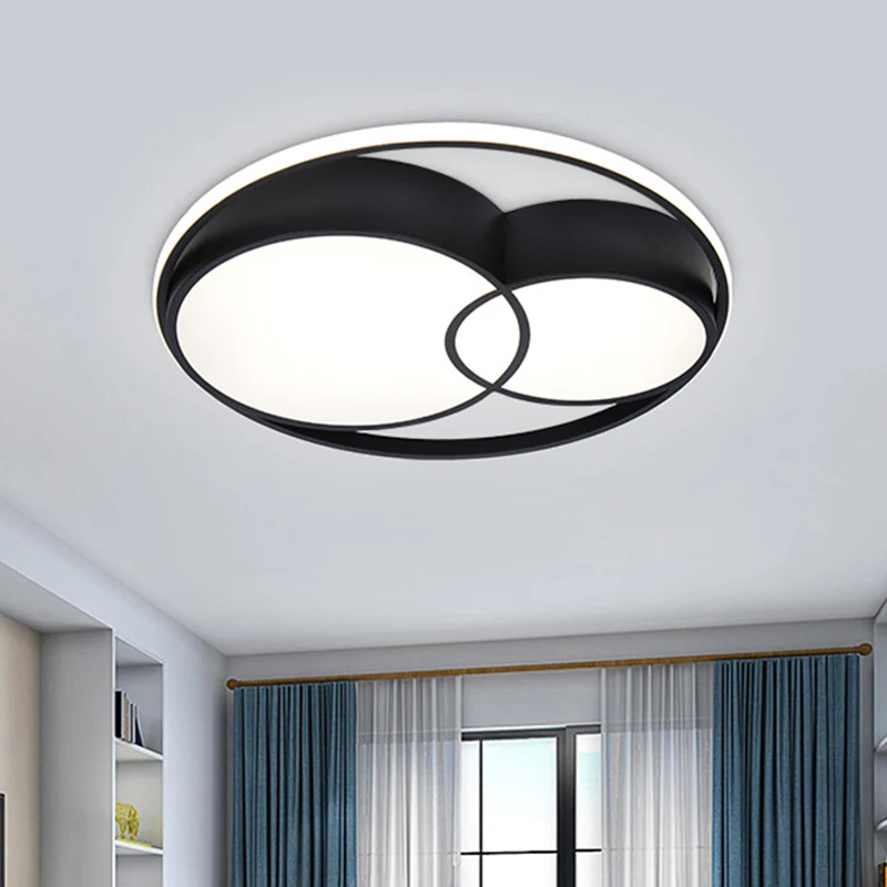 Plafonnier LED en acrylique à 2 tambours, plafonnier noir de Style nordique en lumière chaude/blanche/3 couleurs Clearhalo