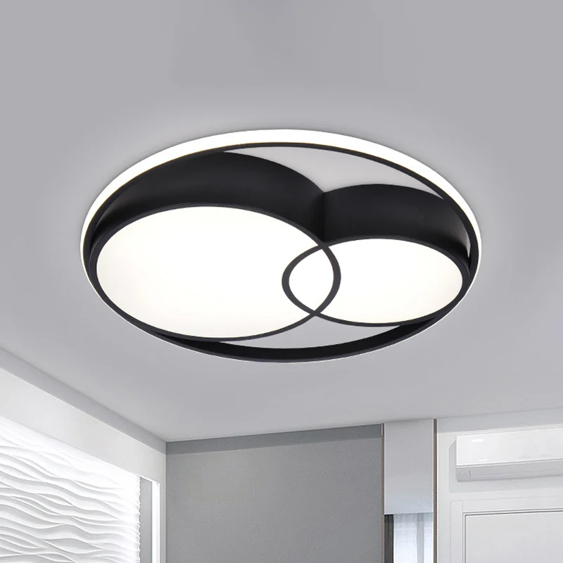 Plafonnier LED en acrylique à 2 tambours, plafonnier noir de Style nordique en lumière chaude/blanche/3 couleurs Clearhalo