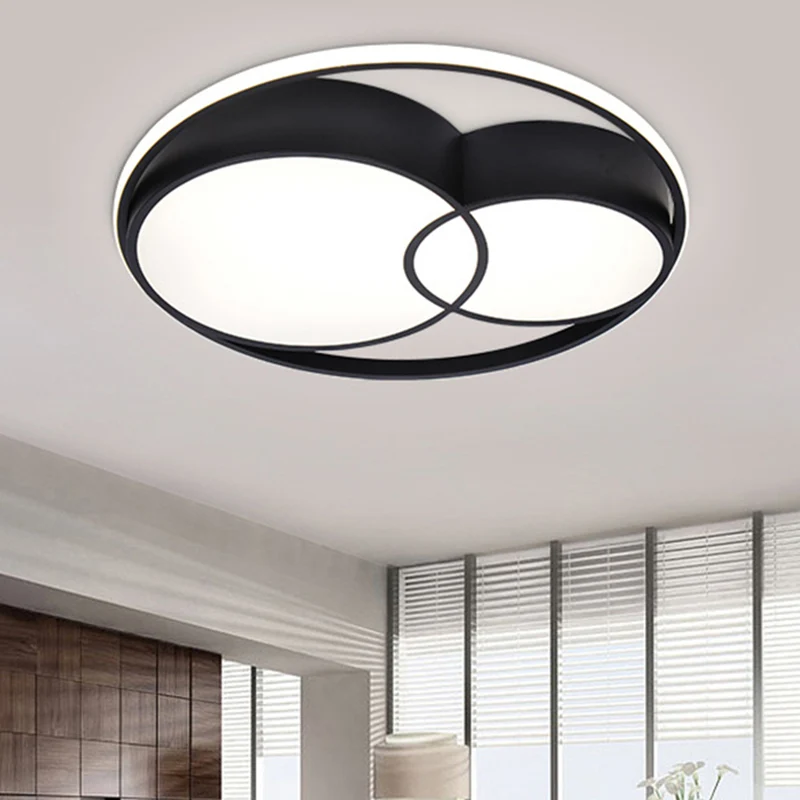 Plafonnier LED en acrylique à 2 tambours, plafonnier noir de Style nordique en lumière chaude/blanche/3 couleurs Clearhalo