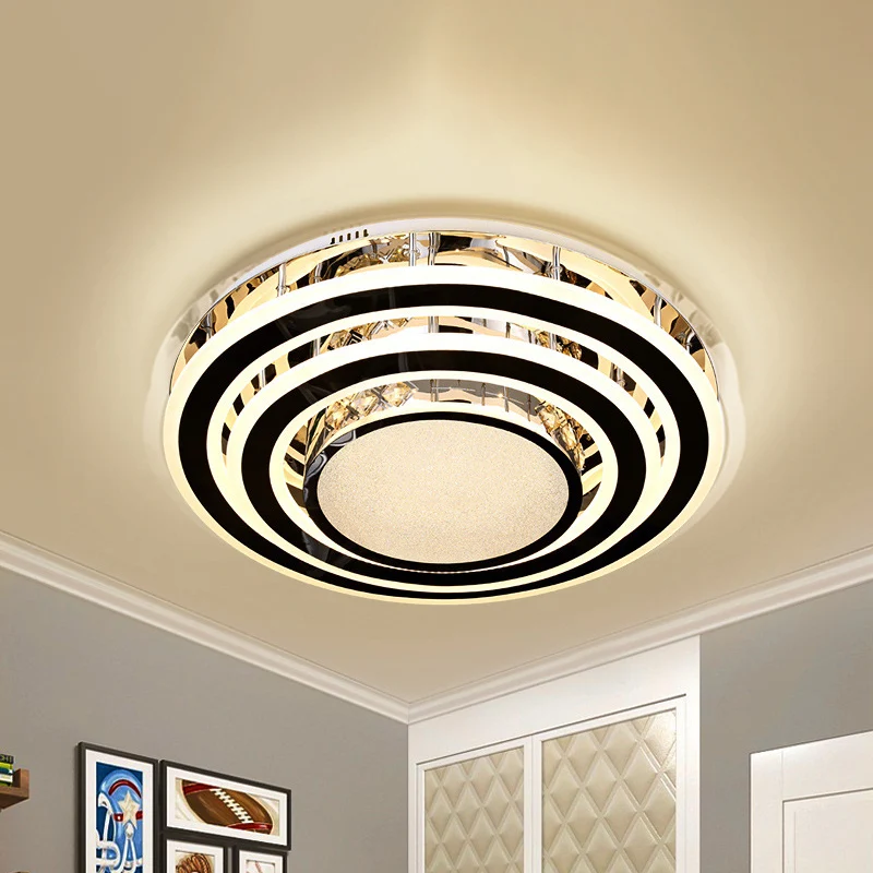 Plafonnier LED arrondi en acier inoxydable, verre transparent à facettes, éclairage minimaliste proche du plafond Clearhalo