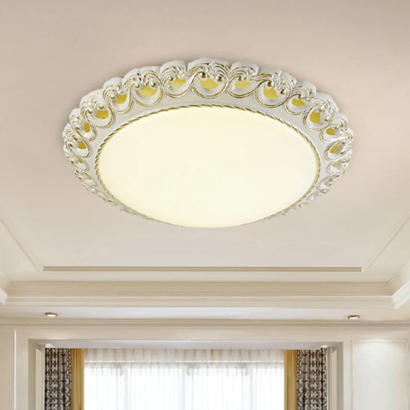 Plafonnier LED arrondi en verre opale de Style traditionnel, luminaire de plafond pour chambre à coucher, blanc et or Clea...