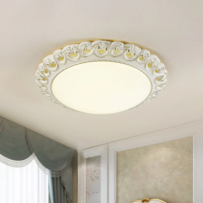 Plafonnier LED arrondi en verre opale de Style traditionnel, luminaire de plafond pour chambre à coucher, blanc et or Clea...