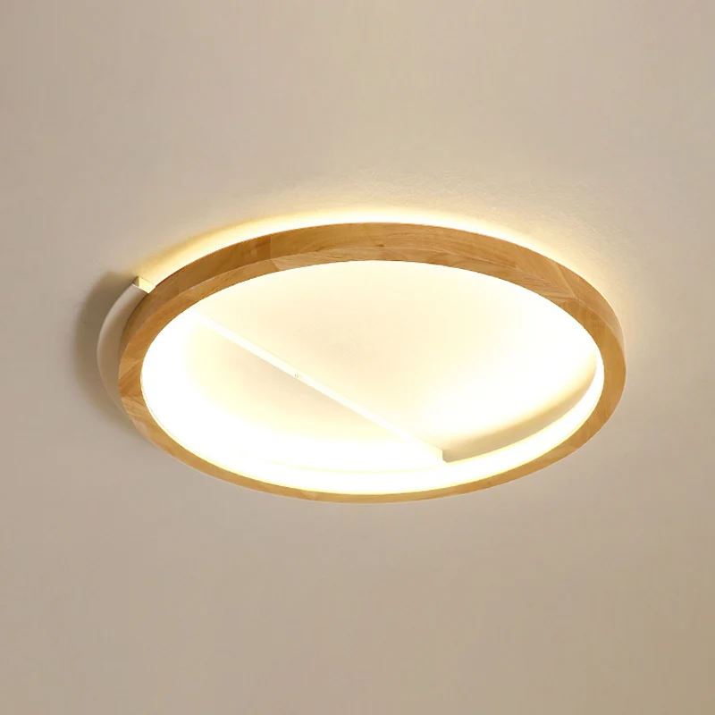 Plafonnier LED beige contemporain avec anneau en bois, largeur 13"/17"/21" Clearhalo