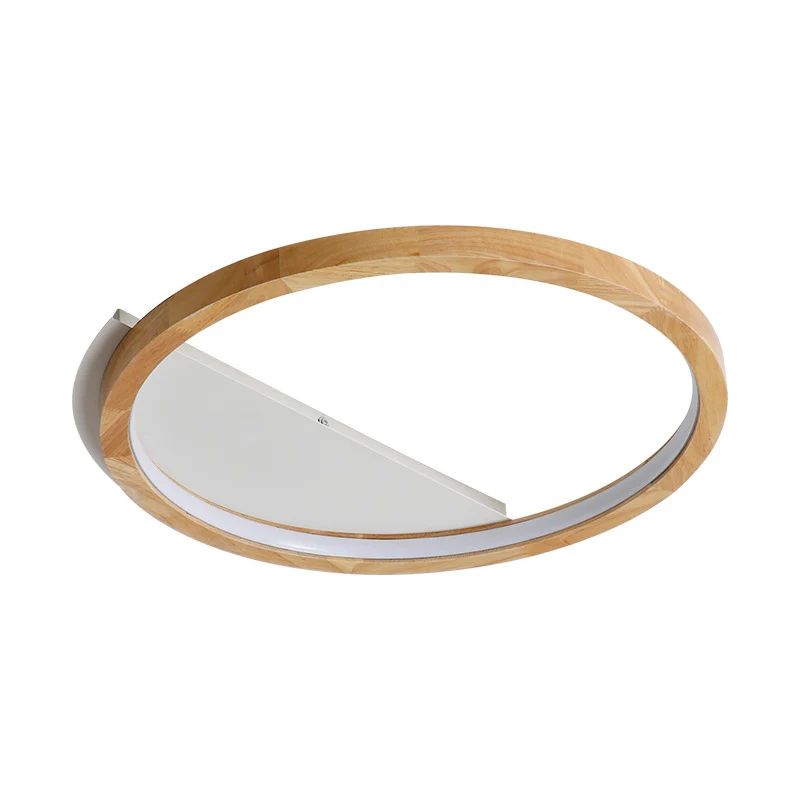 Plafonnier LED beige contemporain avec anneau en bois, largeur 13"/17"/21" Clearhalo
