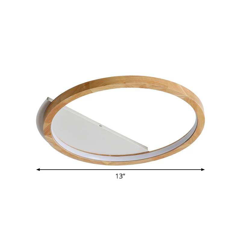 Plafonnier LED beige contemporain avec anneau en bois, largeur 13"/17"/21" Clearhalo
