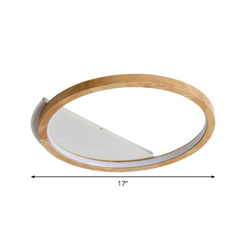 Plafonnier LED beige contemporain avec anneau en bois, largeur 13"/17"/21" Clearhalo