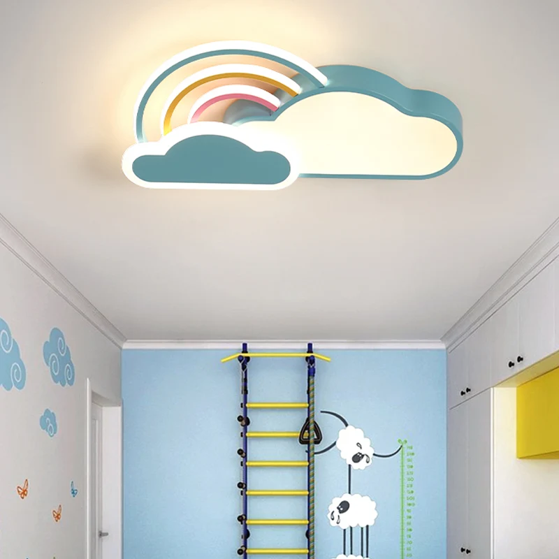Plafonnier LED bleu en acrylique pour enfants, Design nuage large de 19.5/25.5 pouces, plafonnier pour chambre à coucher C...