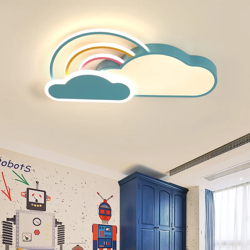 Plafonnier LED bleu en acrylique pour enfants, Design nuage large de 19.5/25.5 pouces, plafonnier pour chambre à coucher C...