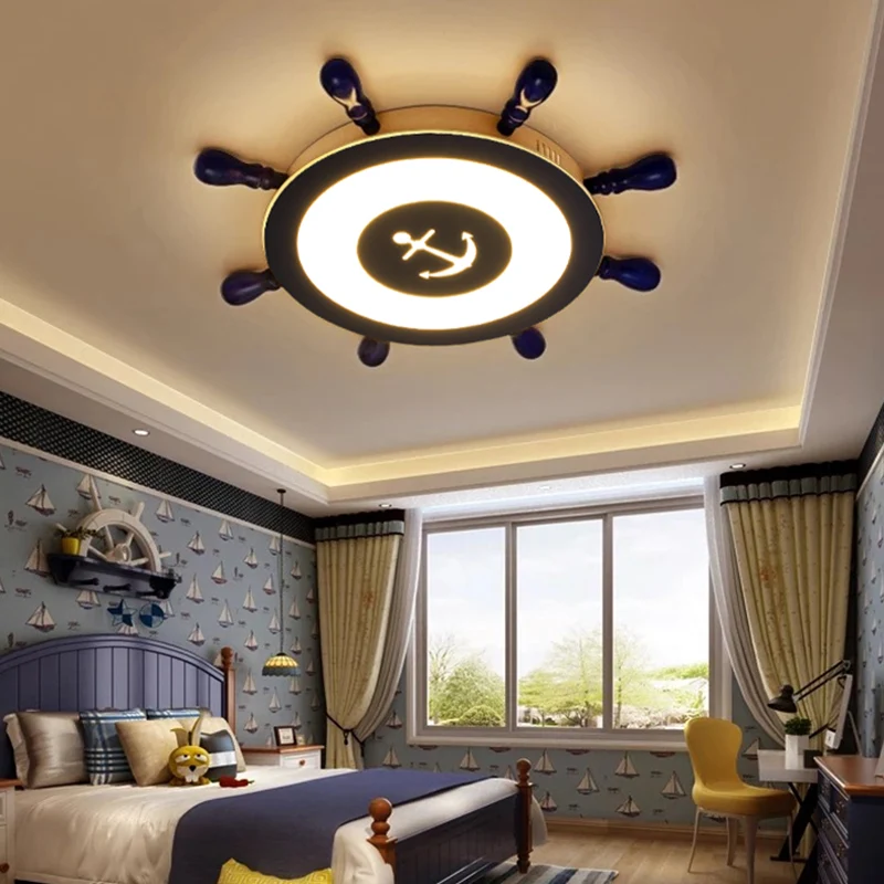 Plafonnier LED bleu contemporain en forme de gouvernail en résine, luminaire de plafond pour chambre d'enfant Clearhalo