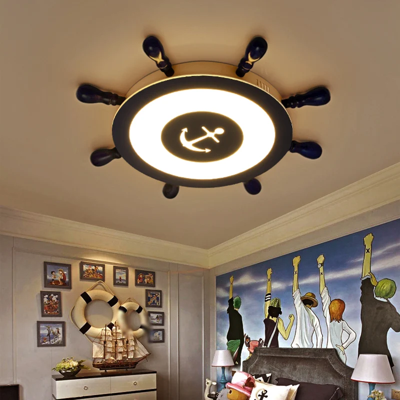 Plafonnier LED bleu contemporain en forme de gouvernail en résine, luminaire de plafond pour chambre d'enfant Clearhalo