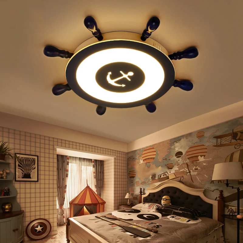 Plafonnier LED bleu contemporain en forme de gouvernail en résine, luminaire de plafond pour chambre d'enfant Clearhalo