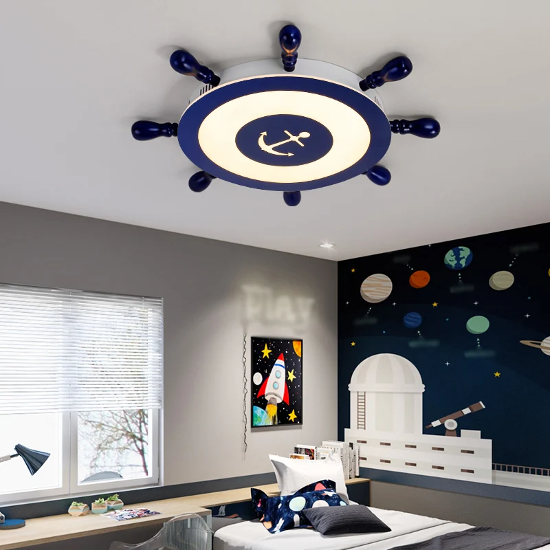 Plafonnier LED bleu contemporain en forme de gouvernail en résine, luminaire de plafond pour chambre d'enfant Clearhalo