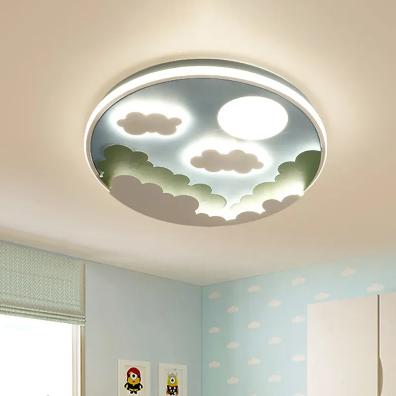 Plafonnier LED bleu de dessin animé, luminaire encastré pour pépinière, avec abat-jour en acrylique nuage et lune Clearhalo