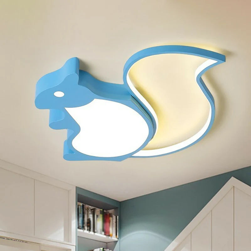 Plafonnier LED bleu métallisé en forme d'écureuil pour enfants, luminaire de plafond pour chambre à coucher Clearhalo