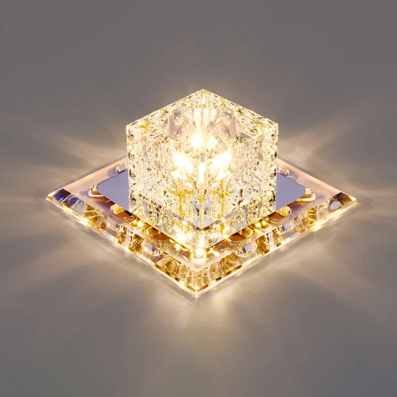 Plafonnier LED carré en acier inoxydable, plafonnier Simple en cristal transparent pour allée Clearhalo