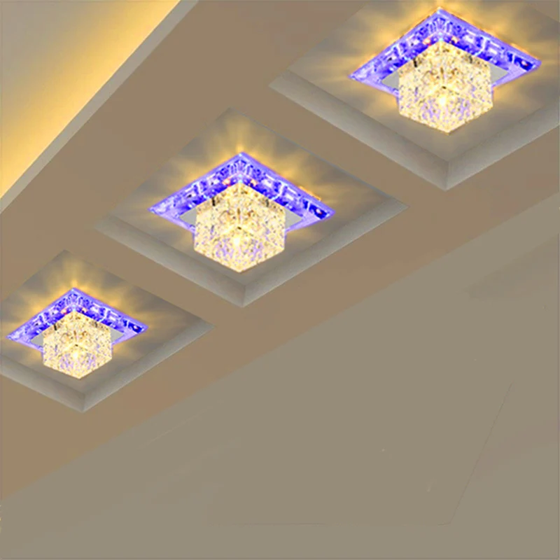 Plafonnier LED carré en acier inoxydable, plafonnier Simple en cristal transparent pour allée Clearhalo