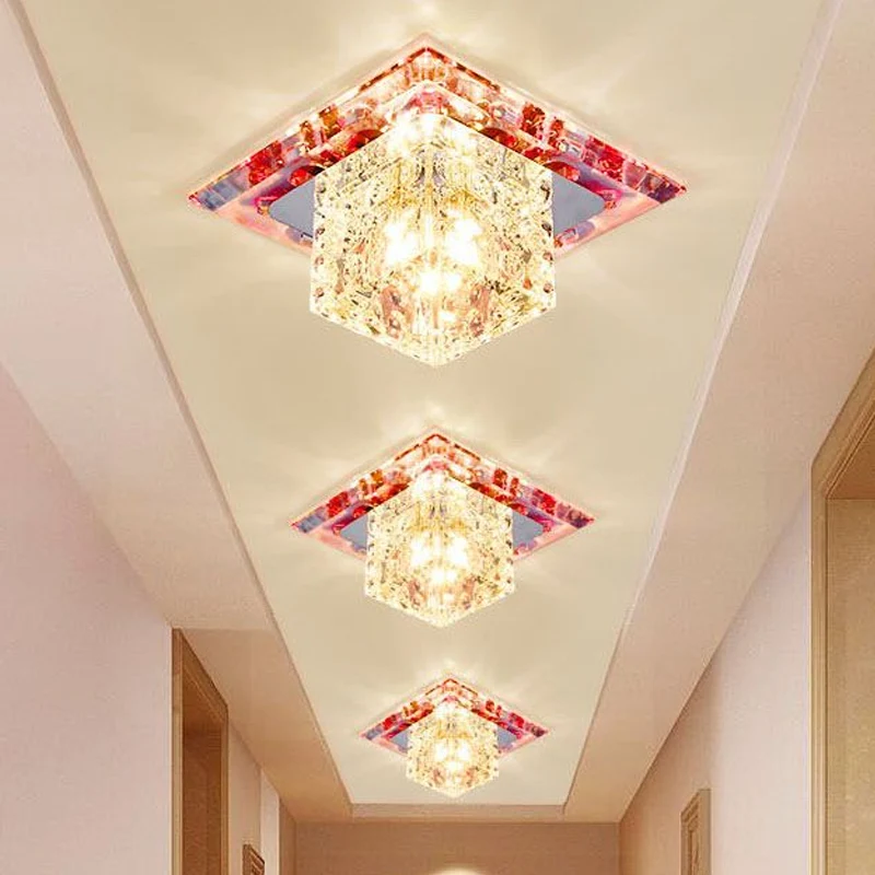 Plafonnier LED carré en acier inoxydable, plafonnier Simple en cristal transparent pour allée Clearhalo