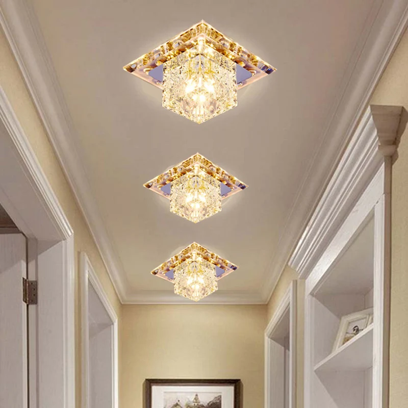 Plafonnier LED carré en acier inoxydable, plafonnier Simple en cristal transparent pour allée Clearhalo