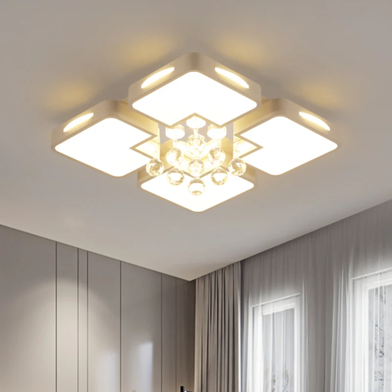 Plafonnier LED carré en acrylique blanc, plafonnier minimaliste avec décor de boule de cristal Clearhalo