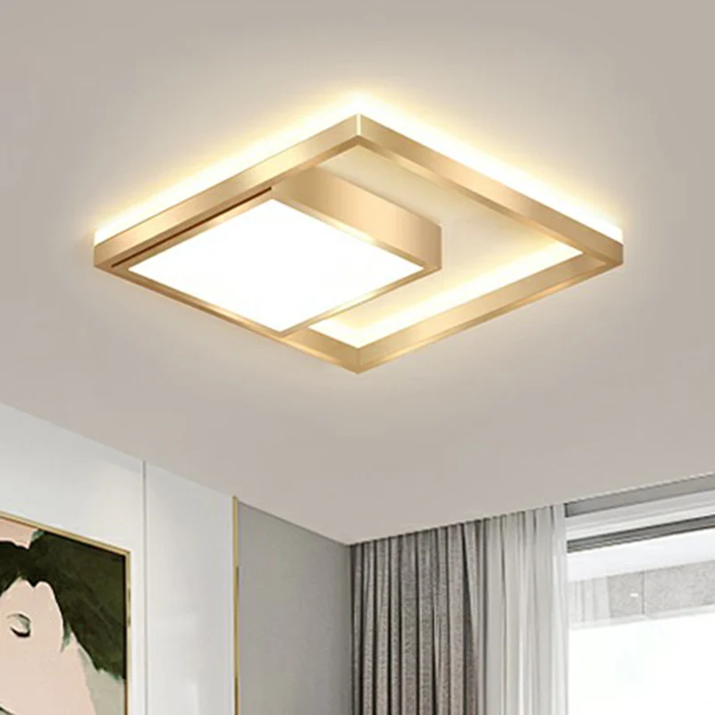 Plafonnier LED carré moderne en acrylique, luminaire décoratif de plafond, idéal pour une chambre à coucher, en or Clearhalo