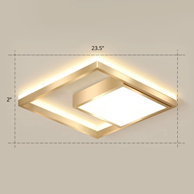 Plafonnier LED carré moderne en acrylique, luminaire décoratif de plafond, idéal pour une chambre à coucher, en or Clearhalo