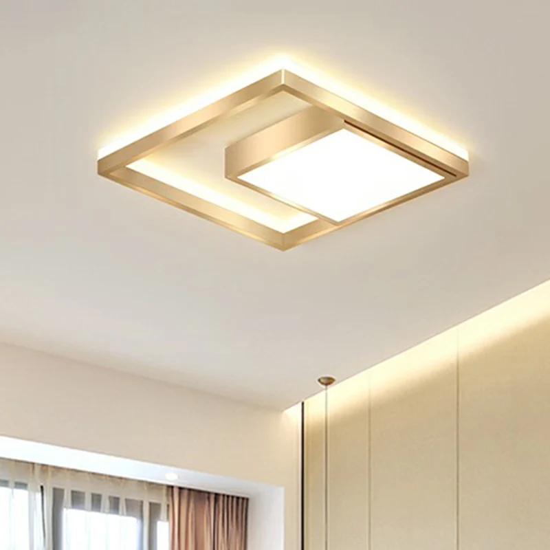 Plafonnier LED carré moderne en acrylique, luminaire décoratif de plafond, idéal pour une chambre à coucher, en or Clearhalo