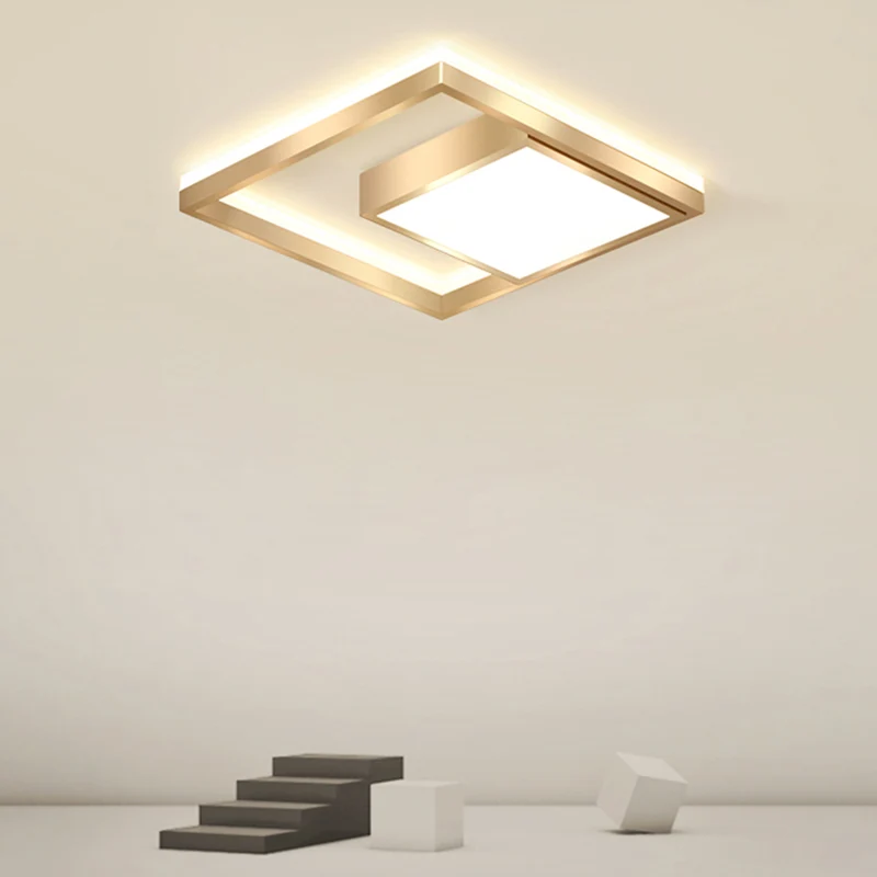Plafonnier LED carré moderne en acrylique, luminaire décoratif de plafond, idéal pour une chambre à coucher, en or Clearhalo